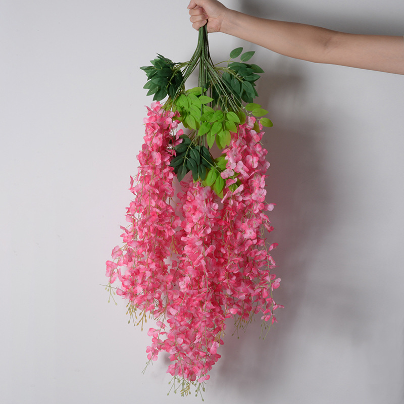 Flores de simulación 6 hojas de cifrado wisteria petal de feijano flor de arco de boda decoración de flores falsas de caña violeta