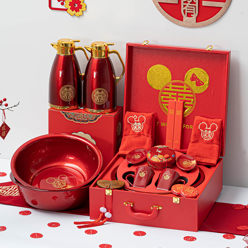 Toiletries Gift Box for Bride's Dowry, Wedding Set, High-End Wooden Box, Wedding Supplies