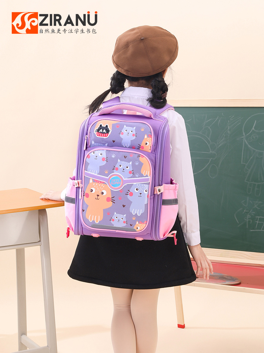 Mochila escolar con carrito para niños, diseño de pez natural, protector de columna, dibujos animados lindos, seis ruedas para subir escaleras, grado 3-6.