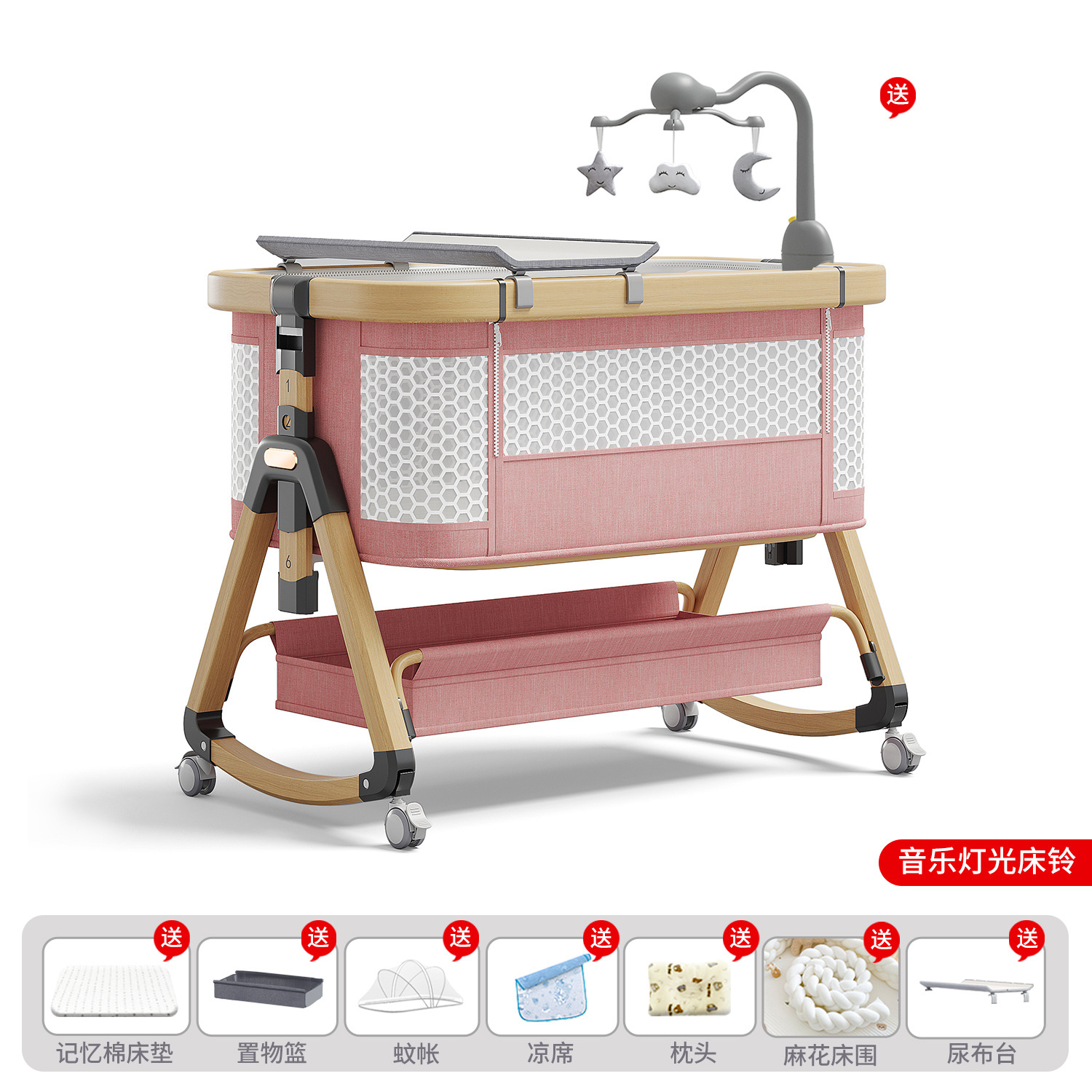 Cama de bebé móvil portátil cuna cama plegable multifuncional BB cama para recién nacidos empalme cama grande