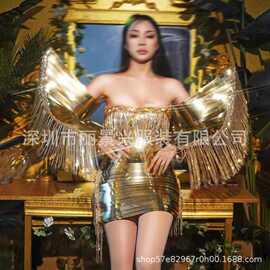 亚马逊演出服夜店酒吧女镜面反光圣斗士连体裙流苏歌手