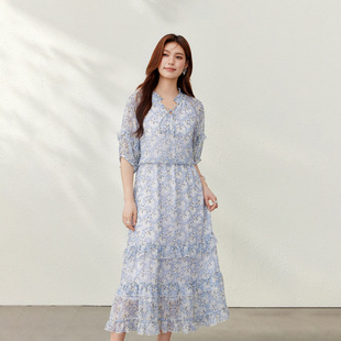 [Light Mature Style Three-Quarter Sleeve Waist Slimming Dress] Slim and Beautiful Plus Size Women's Clothes for Fat mm 2025 Summer New Style