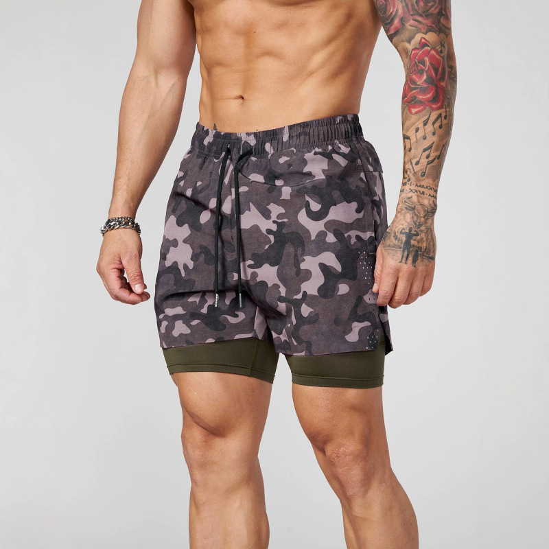 European and American Foreign Trade Cross-Border Amazon Men's Shorts Summer Sports Casual Breathable Double-Layer Camouflage Drawstring Jogger Shorts