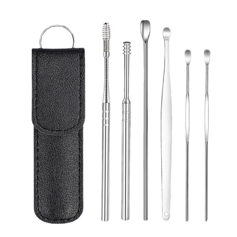  Ear Cleaning Kit, 5–6 Piece Stainless Steel Handheld Set with Carry Case, Portable for Adults