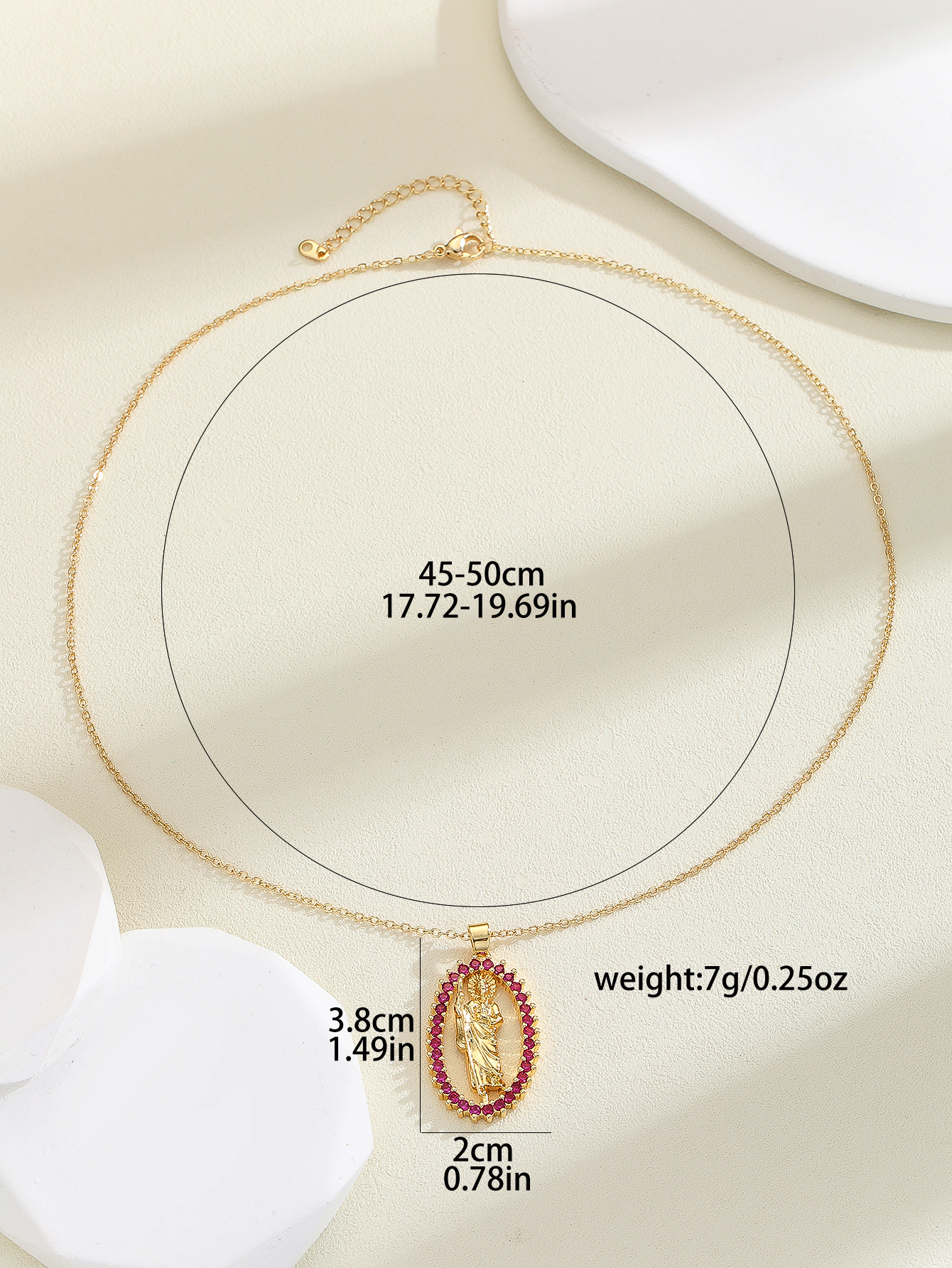 12g Weight Copper Pendant Material Zircon Inlay Material Pendant Necklace Classification Copper Chain Material 1 Piece Quantity Holiday, Daily Occasion Copper Material Human, Virgin Mary, Oval Pattern Women's Gender Inlay Design IG Style Style Copper Inlay Human Virgin Mary Oval Zircon Pendant Necklace 12