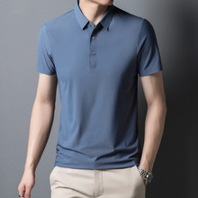 夏季男式轻商务翻领冰丝POLO衫跨境男上装公司奶茶店员工纯色T恤