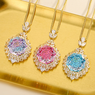 2025 New Zhuangshang Jewelry Copper Bottom Gold-plated Rose Cut Color Retro Gold Pendant Main Stone 18mm
