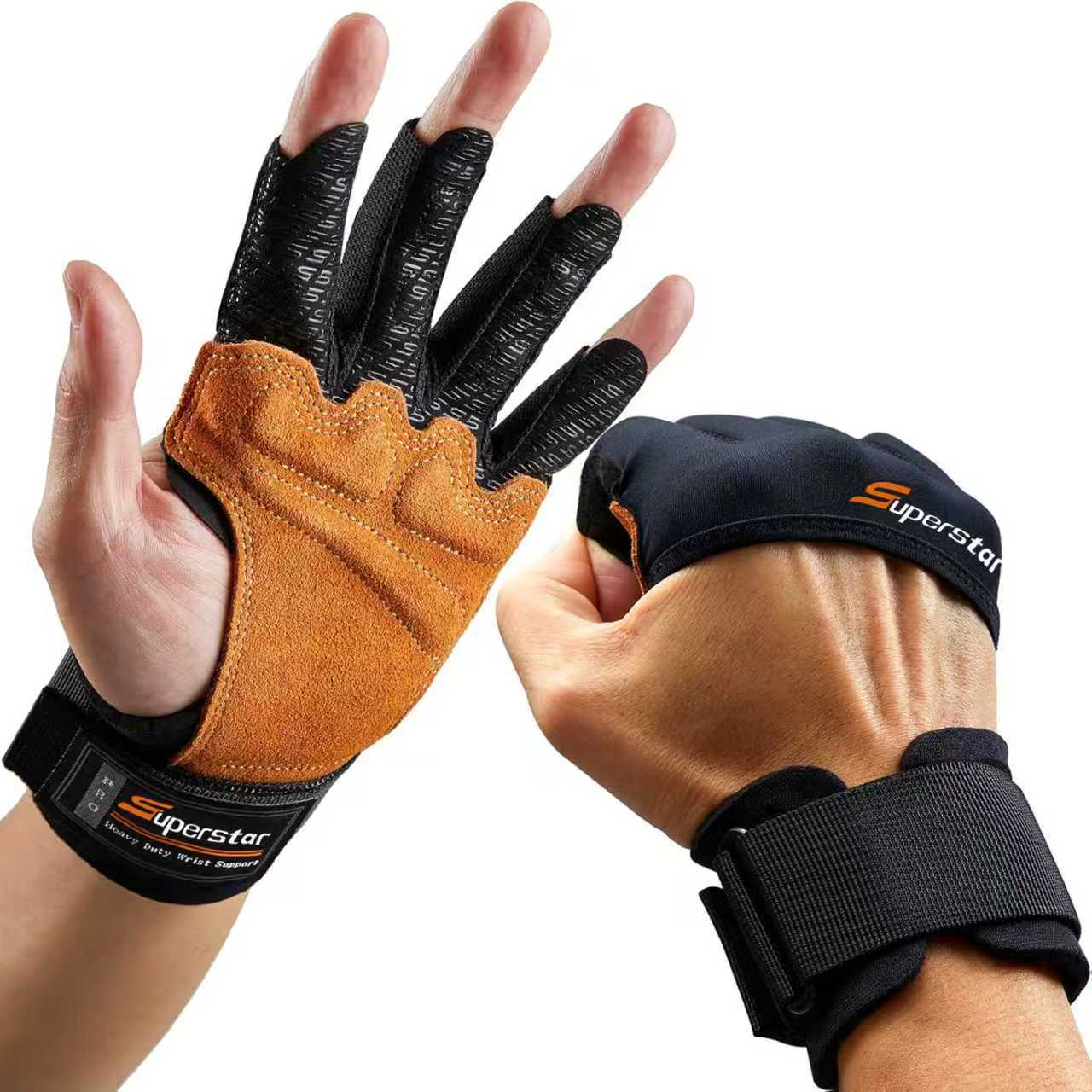 Outdoor Cowhide Silicone Air Cushion Fitness Sports Half-Finger Gloves for Men and Women Running Mountaineering Weightlifting Non-Slip Breathable Gloves