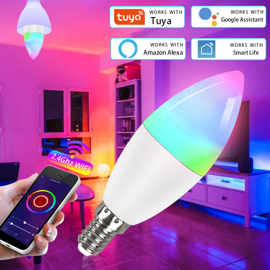 Граффити Туя Навык Световые APP Умная лампа E14 свеча Свет Bubble Управление через Alexa Google Little Love