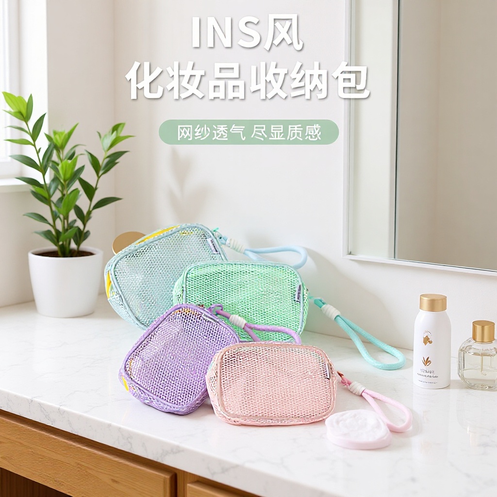 Dopamine Large-Capacity Makeup Bag, Portable Mesh Cute Storage Zipper Bag, Cosmetic Storage Small Fish-Shaped Bag
