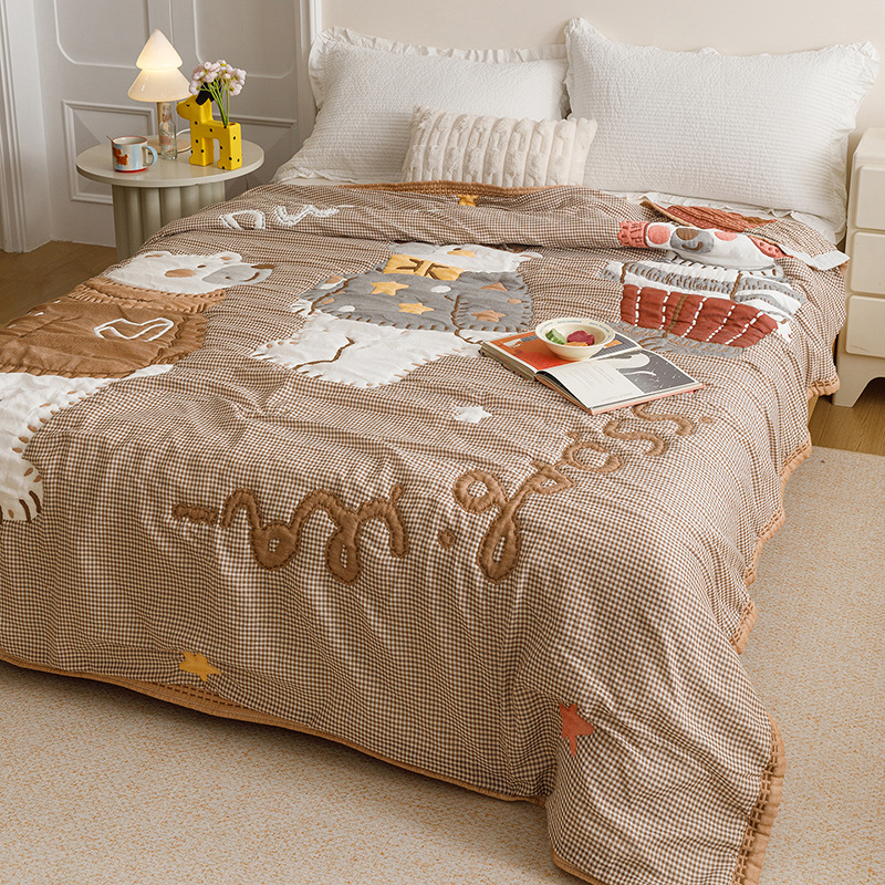 Woolen bear baby [10 layers of cotton cloud yarn - super soft and moisture-absorbent] / 150x200cm multifunctional cotton single blanket about 1.5kg