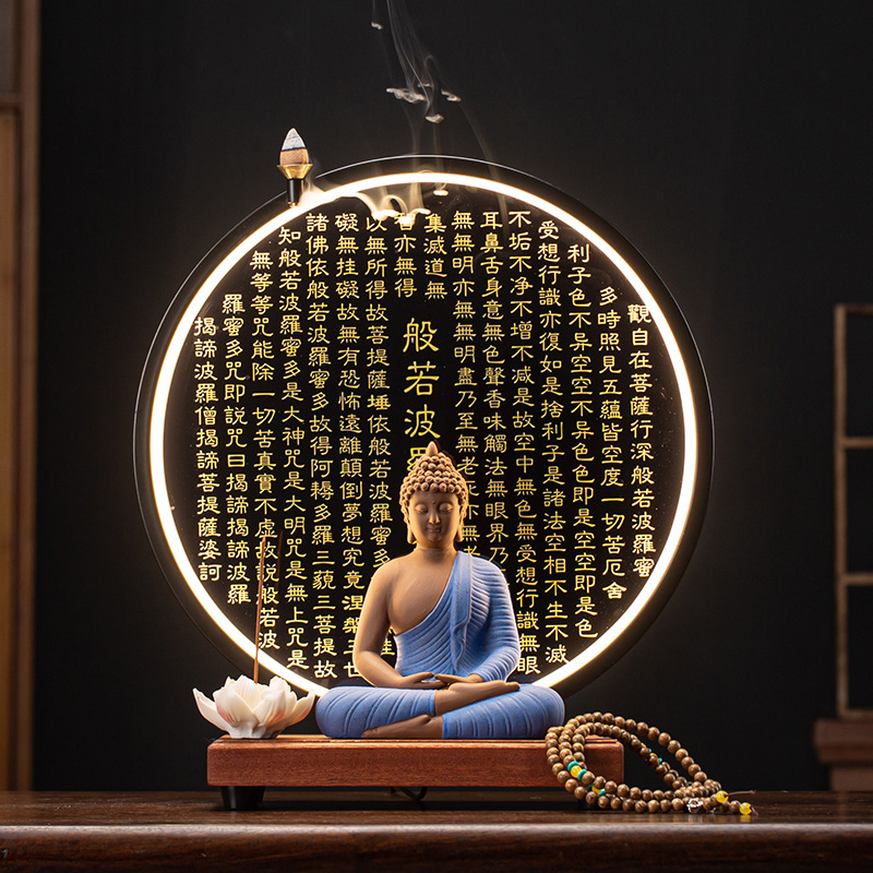 Nuevo estilo chino Buda estatua lámpara anillo decoración cerámica sakyamani Sala Oficina creativa pasillo Zen Decoración