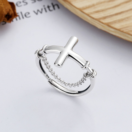 Yunchaoxuan S925 sterling silver Japanese version trendy fashion cross splicing chain index finger ring open ring for men and women