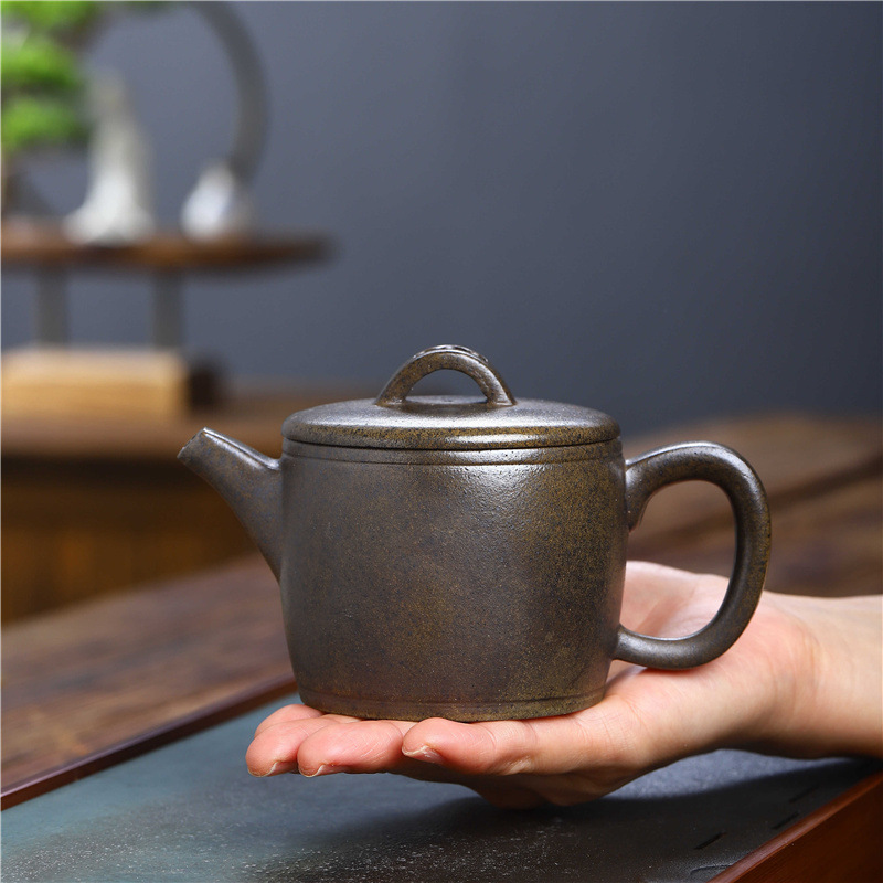 宜兴紫砂壶厂家批发手工精品定制原矿芝麻段泥柴烧汉瓦茶具直播