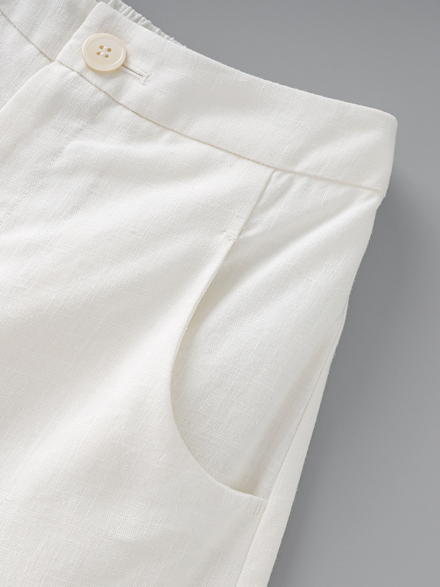 Quần culottes nữ ống rộng vải lanh phong cách cổ điển giản dị, dáng suông rộng, mặc đi làm hoặc dạo phố mùa hè — Màu trắng