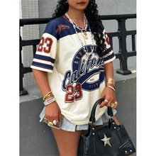 欧美夏季新款女装跨境外贸个性潮流街头风宽松印花T恤短袖