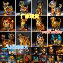 跨境狗系列树脂摆件 LED小夜灯艺术动物雕像创意家居新款桌面摆件