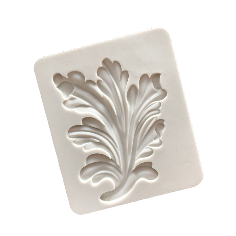 Marco de fotos de patrón de hoja en relieve de estilo europeo, molde de superficie esmerilada, molde de silicona para decoración de pastel de fondant de yeso epoxi de silicona
