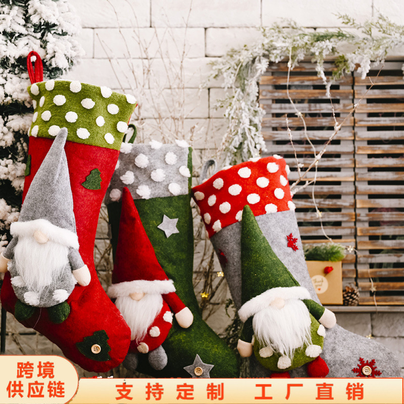 Wenda Cross-Border New Christmas Decorations Forest Old Man Cashmere Christmas Socks Faceless Doll Christmas Socks Gift