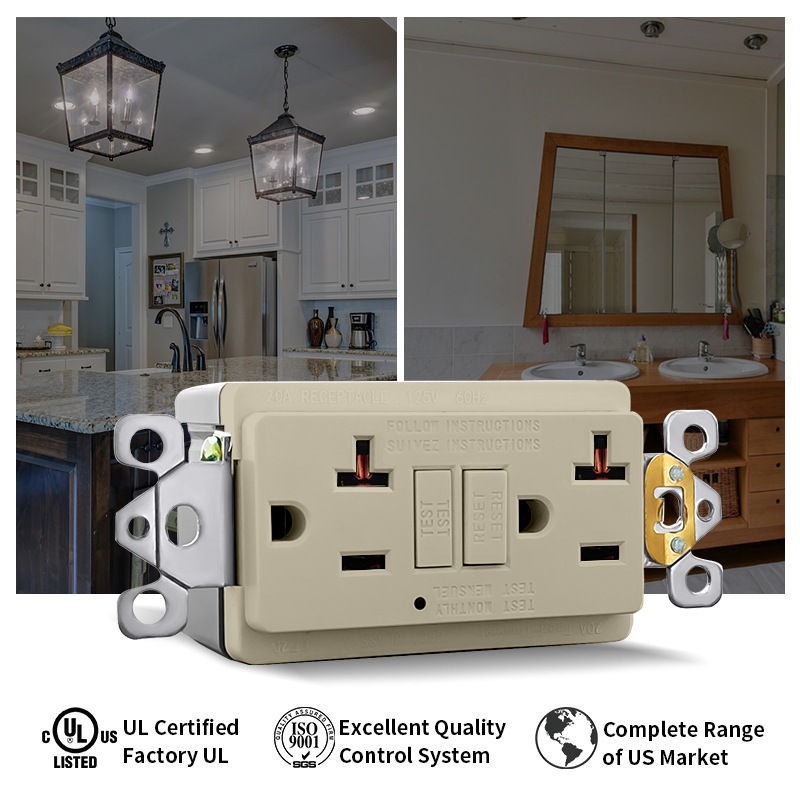 美标UL/CUL双认证工厂直销 20a 125v自动检测易安装漏电保护插座