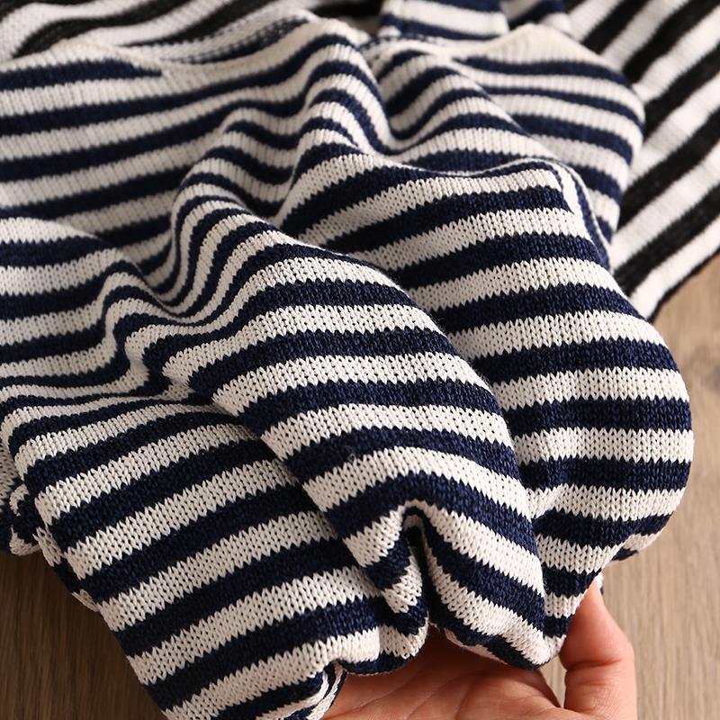 Early Autumn and Paper Yarn Dry Lightweight Contrast Stripe Loose Collar Long Sleeve Knitted