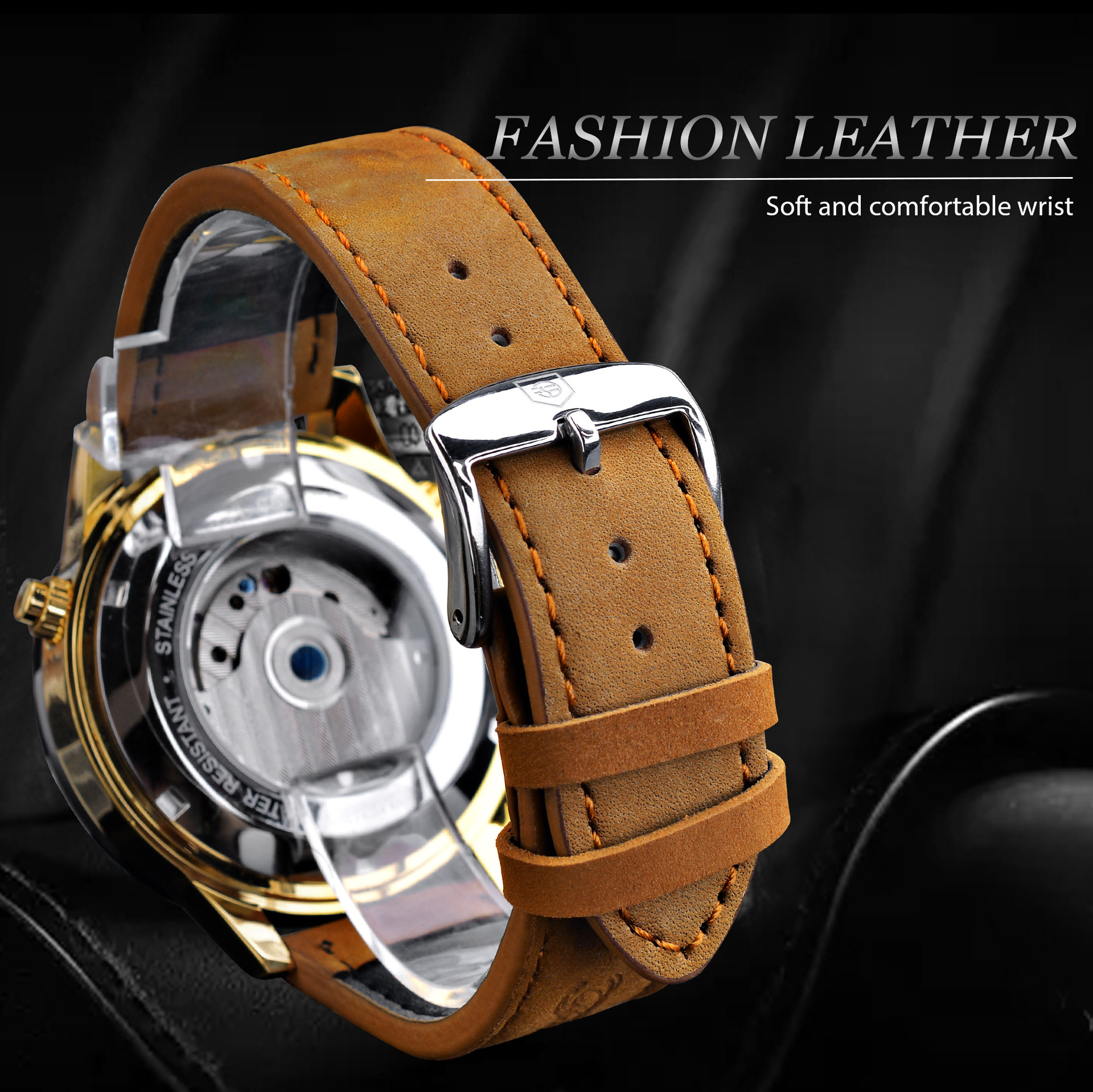 Men's Automatic Mechanical Watch With Leather Strap And Tourbillon_voghion.com