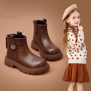 Children's British Style Leather Boots Girls' Martin Boots 2025 New Autumn and Winter Girls' Short Boots Soft Sole Fashion Single Boots Trendy