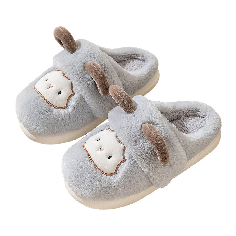 Caricatura de dibujos animados zapatillas de algodón interior lindas bolsas de lana tacones zapatillas de algodón pisar sensación de diseño de invierno zapatillas cálidas