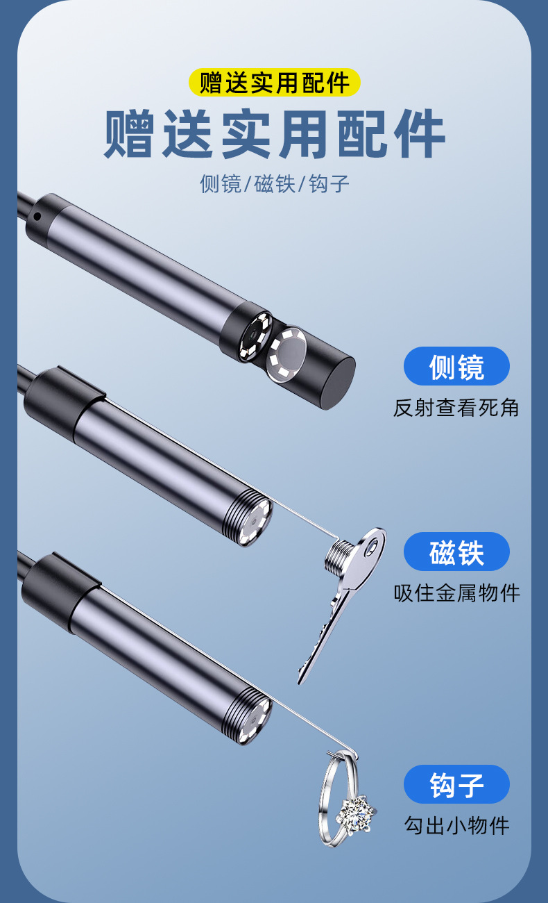 USB-C Android Handy Industrie-Endoskop 7mm Objektivrohr Rohrleitungs-Engine-Inspektionssonde Autoreparatur-Kamera