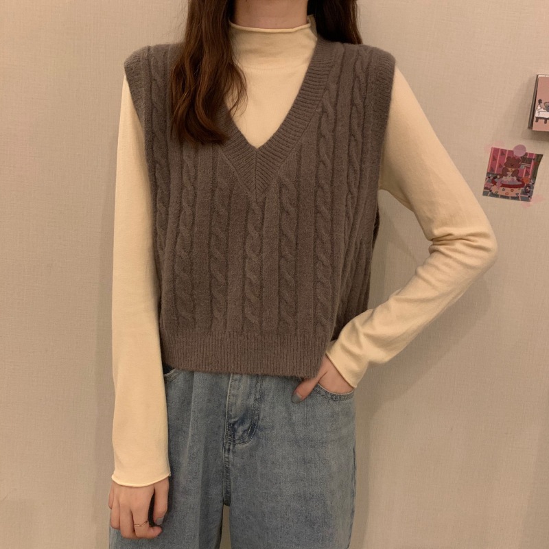 Retro estilo de Hong Kong cuello V torsión chaleco de punto de mujer 2024 otoño nuevo suéter de vestir suelto