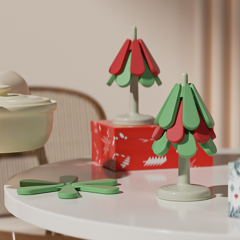 クリスマスツリーの耐高温テーブルマット家庭用ティーカップマットを自主的に設計して、折り畳み式断熱マットを作ることができます。|undefined