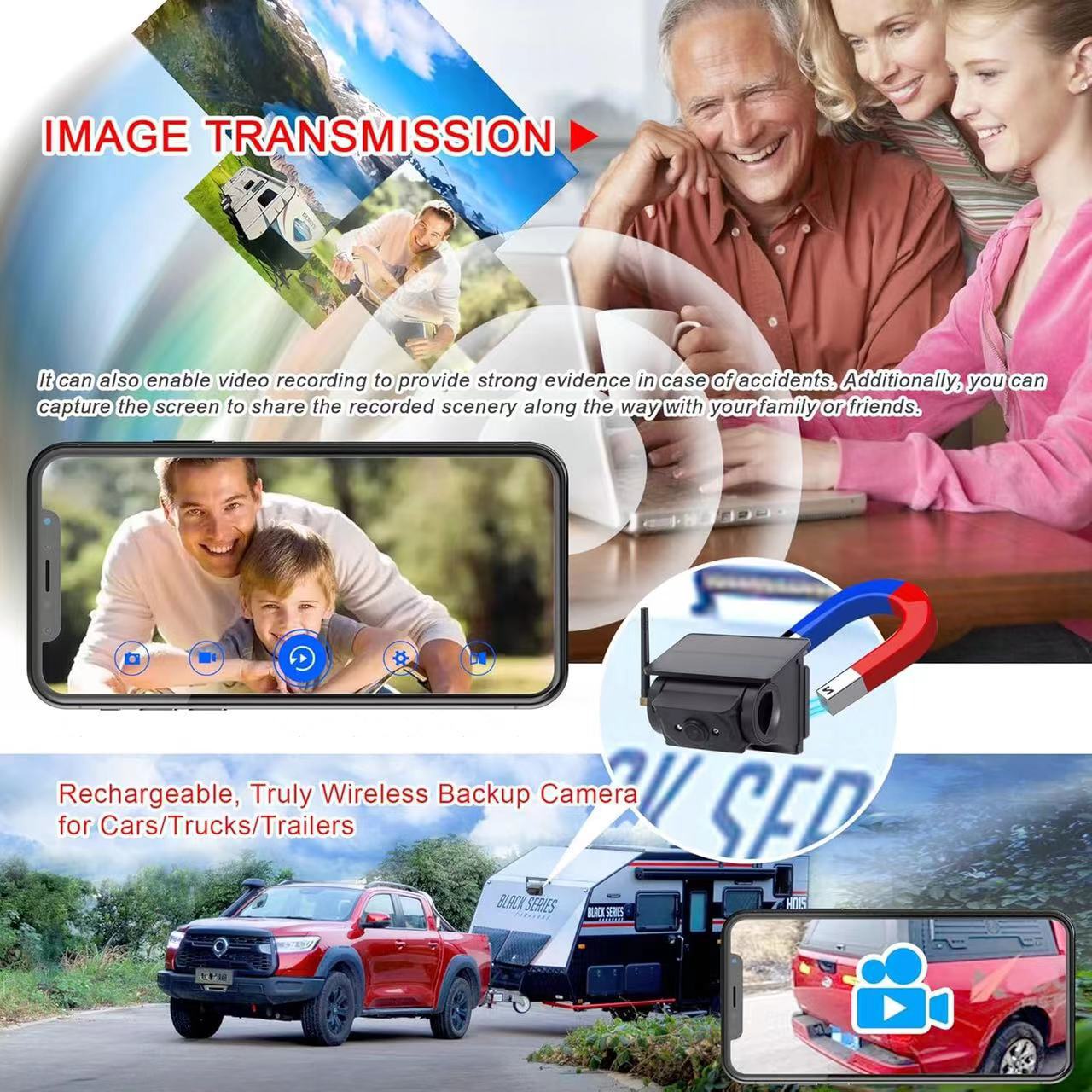 Solar-Powered 7inch Desktop Display Wireless Car-Mounted Hd Infrared Night Vision Truck Reversing Camera