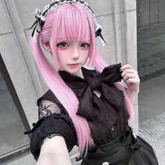 Cheng Ming [ダブルポニーテール可能] 女性用ウィッグ 60cm サクラピンク ロリータ スイートガール JK コミック 前髪 ロングストレートヘア