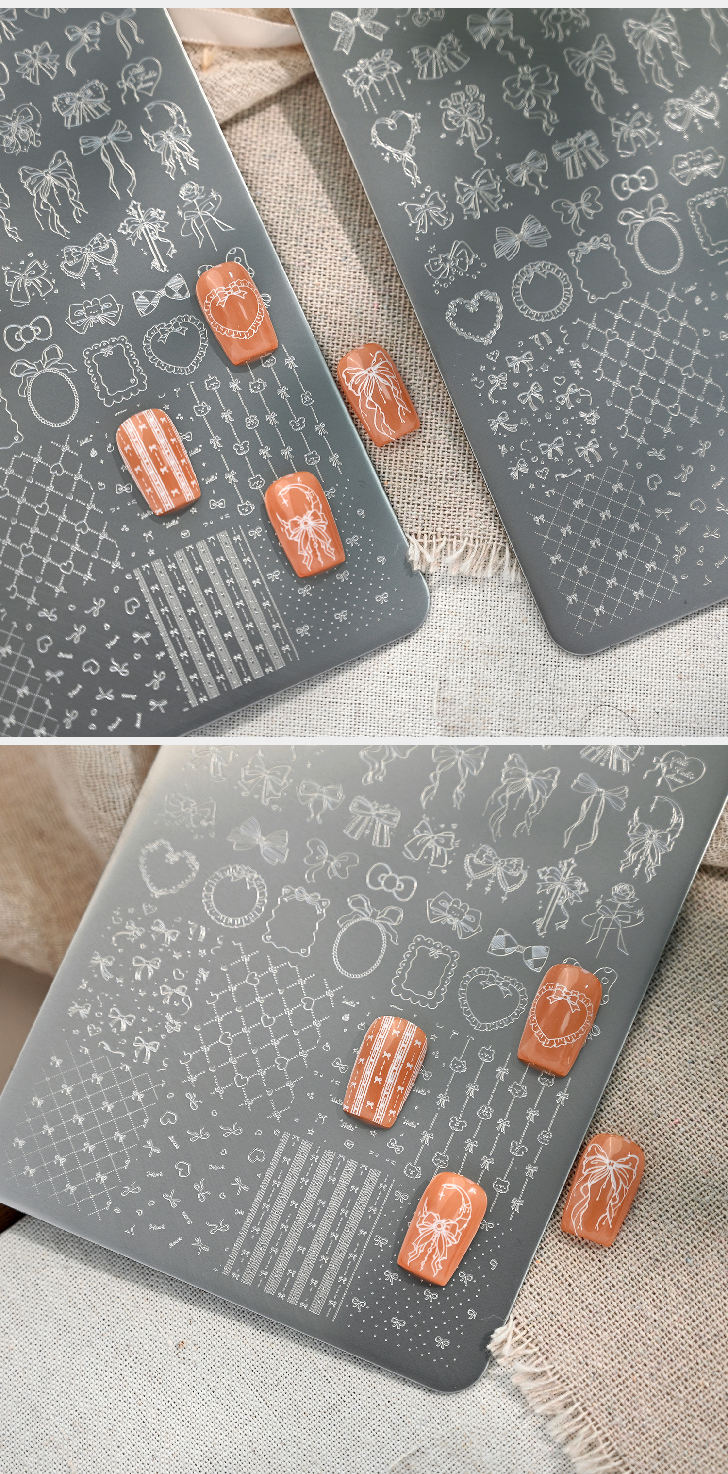 Tensor Gentle Retro Plaid Bowknot Tg-017 Heart Pearl Chain Lace Edge Nail Art Printing Steel Plate
