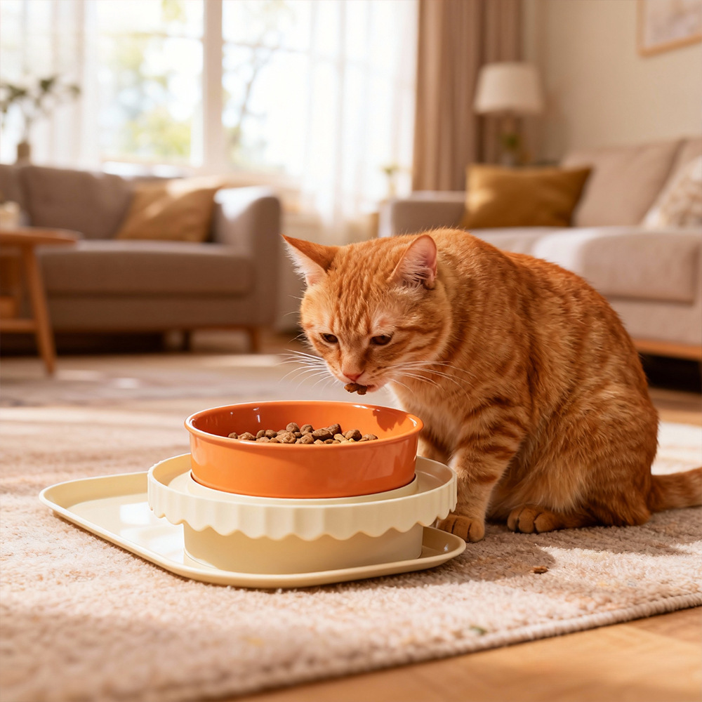 猫碗拼色双享单碗防打翻狗碗猫盆食盆颈椎防外溅粮碗猫咪水碗|ru