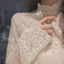 法式蕾丝打底衫女秋冬季小衫加绒镂空内搭漂亮洋气网纱别致小上衣