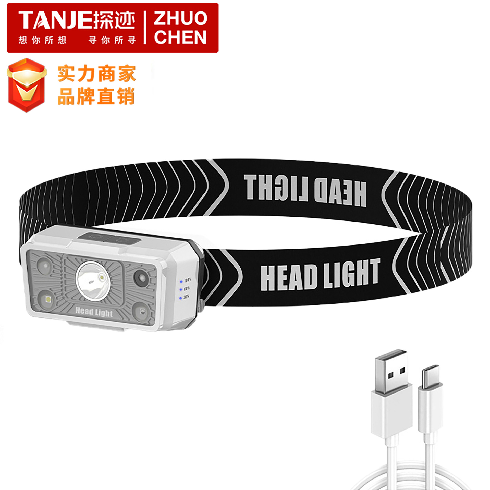 Explore cross-border XPG LED beads + COB running headlamp, portable waterproof night fishing headlamp with wave-sensor function.