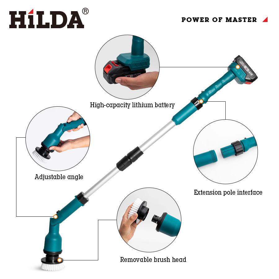 Cepillo de limpieza eléctrico de varilla larga, cocina multifuncional para el hogar, baño, azulejos, lavadora de vidrio, lavadora