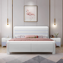 现代简约白色烤漆实木床橡木1.2m单人1.5m双人床1.8m2米2.2米大床