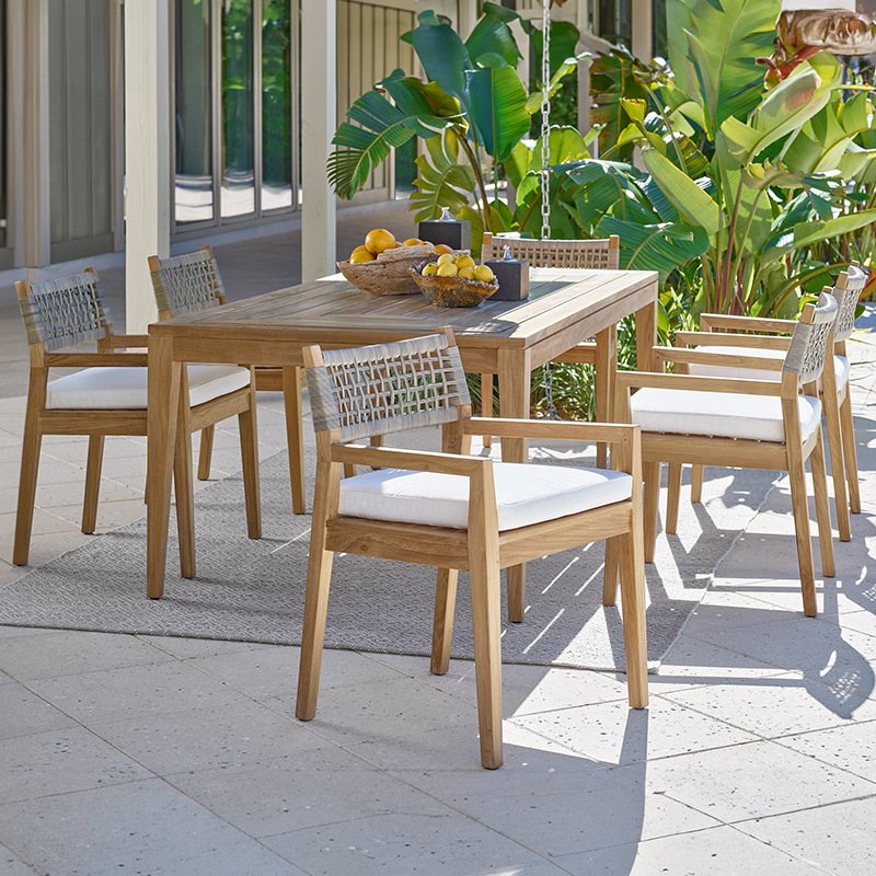 Mesas y sillas de teca para exteriores, mesa larga de madera maciza para patio de villa, muebles anticorrosivos para exteriores, mesas y sillas de ocio para jardín y balcón. image 5