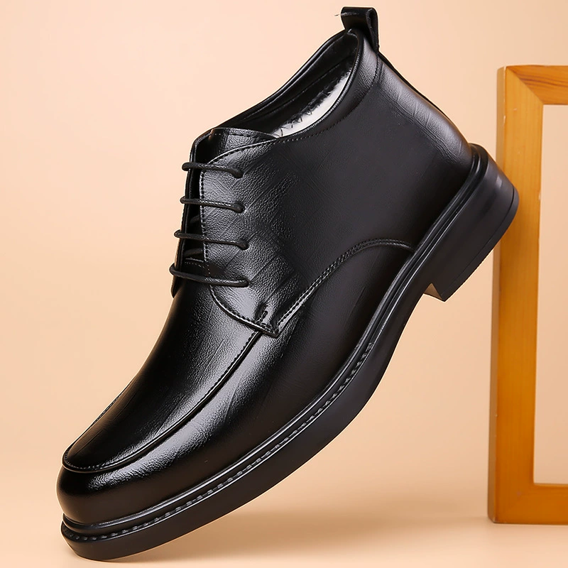 Зимние высокие туфли, мужская обувь на флисовой подкладке, зимние теплые мужские туфли из хлопка, мужская деловая повседневная обувь на толстой подошве, хлопчатобумажная кожаная обувь, межсезонье