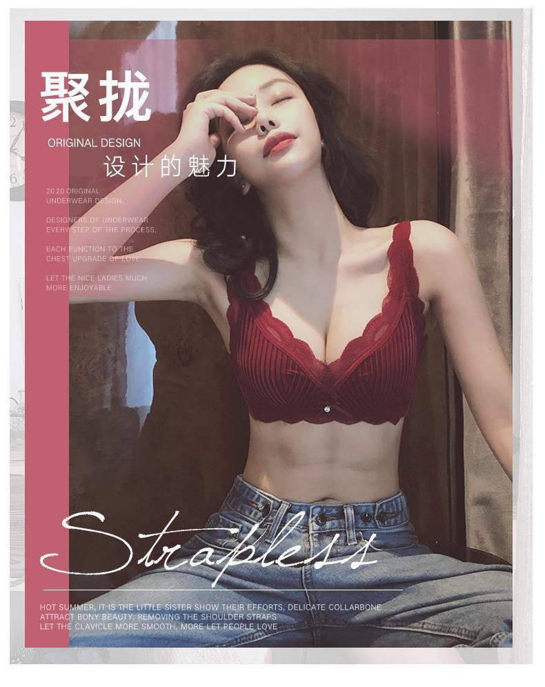 智贝详情图_0红彩儿丝绒内衣女聚拢加厚收副乳上托无钢圈文胸调