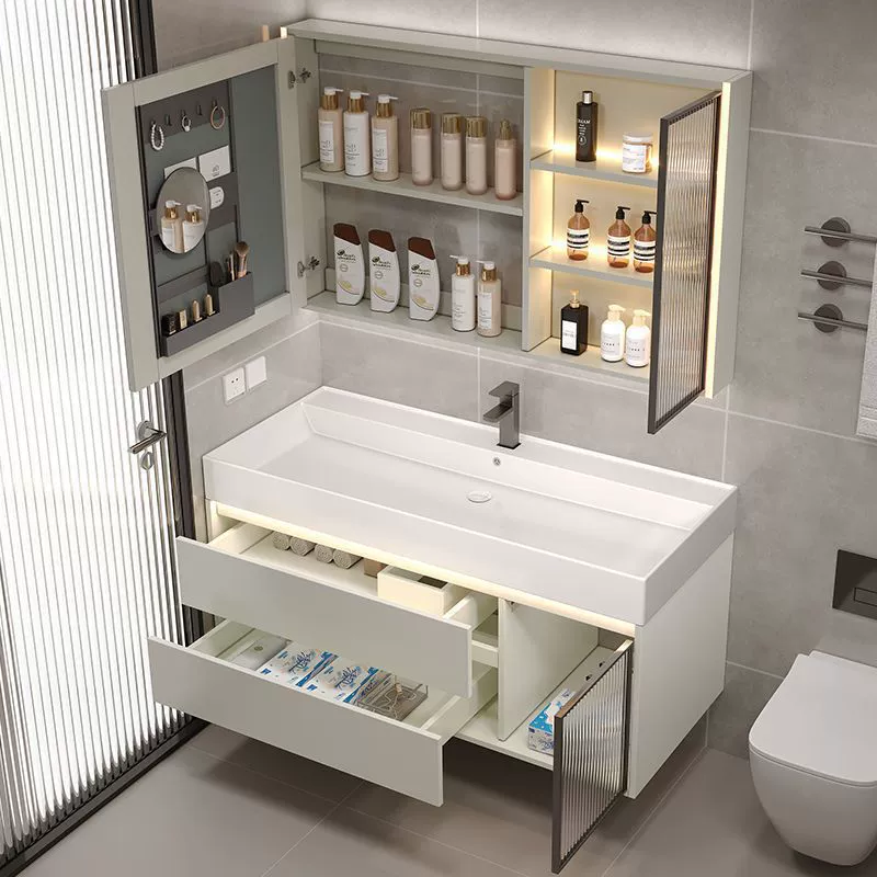 Простая красивая раковина для океана, керамический встроенный шкаф для ванной комнаты из цельного дерева, умная комбинация умывальника