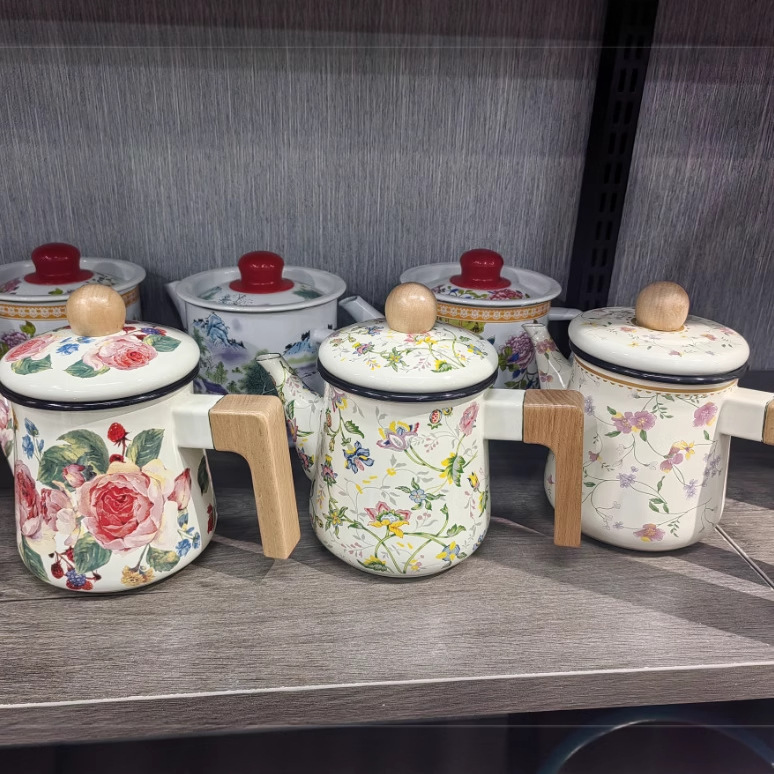 Enamel Oil Pot, Coffee Pot, Kettle, Nostalgic Enamel Wine Pot, Hotel Induction Cooker Universal Enamel Pot, Coffee Pot