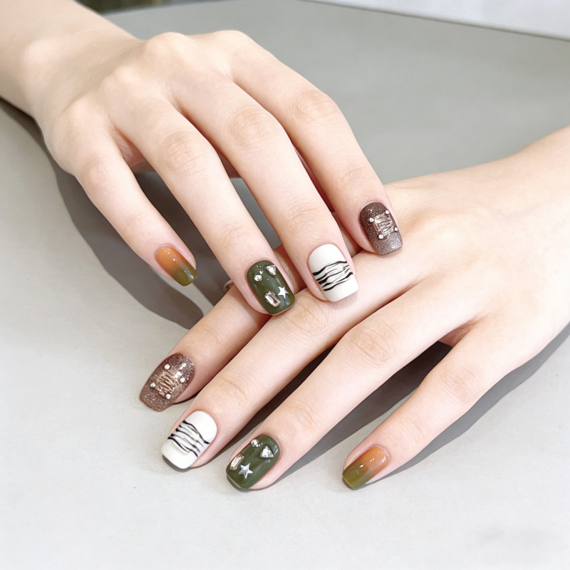 【An Yi】Brown Coffee Abstract Ripple Handmade Wearable Nails with Gradient Japanese-Style Ins-Style High-End Nail Stickers for Spring 【An Yi】Brown Coffee Abstract Ripple Handmade Wearable Nails with Gradient Japanese-Style Ins-Style High-End Nail Stickers for Spring