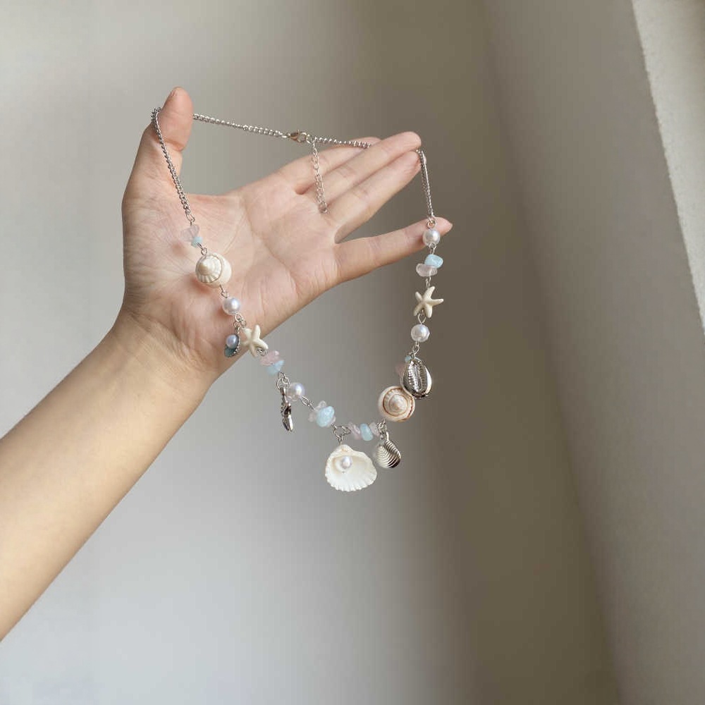 Färgglatt halsband med snäckor sjöstjärnor och pärlor för dam_voghion.com