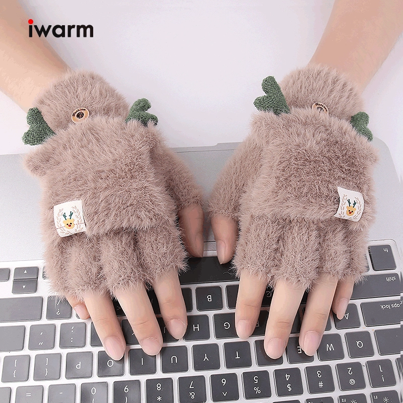 knitted gloves, demi-season cute keep warm set for students, fingerless