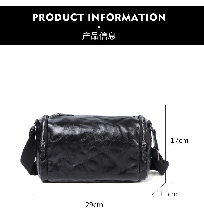 Túi đeo chéo nam da bò thật vân vân tay, túi đeo vai nhỏ gọn 29×11×17 cm — Màu đen chi tiết 8