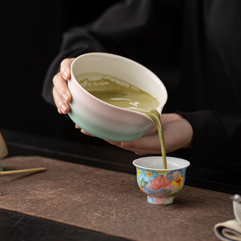 日式螺纹抹茶四件套渐变陶瓷打抹茶工具点茶碗茶筅托茶刷百本立|undefined