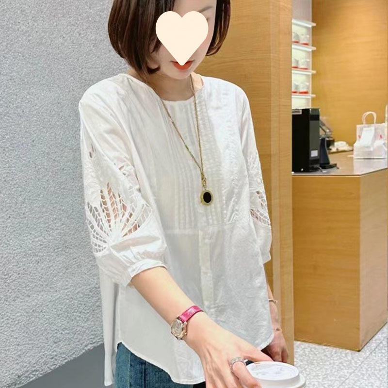 法式镂空刺绣衬衫女装2025夏季新款时尚减龄小衫妈妈时髦气质上衣|undefined